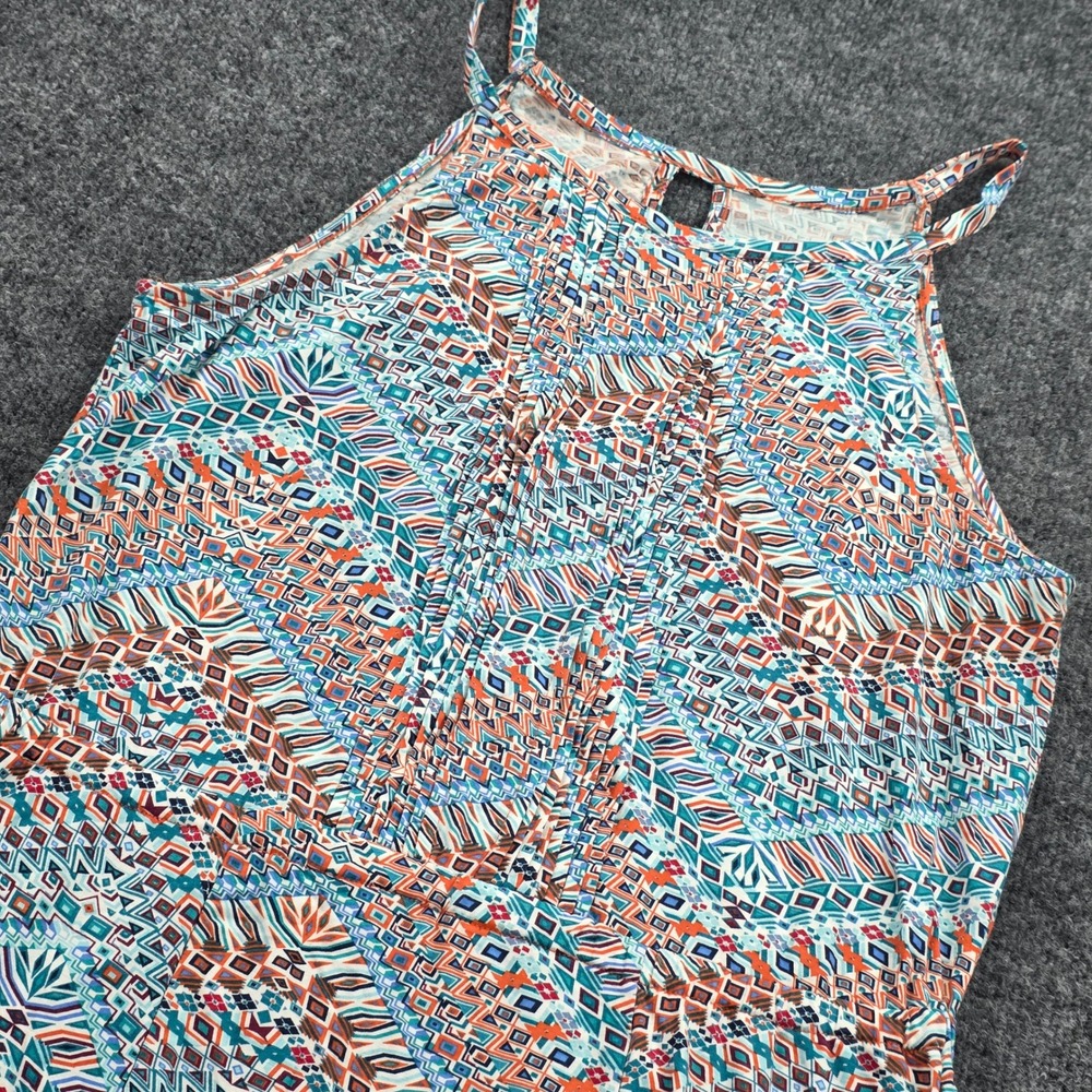 Aventura Eco Maxi Dress Geometric Tribal Halter Tencel Pima Cotton L Blue Orange